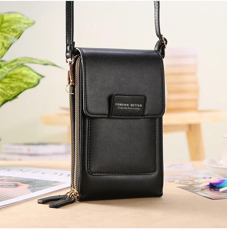 Bolsa feminina compacta com compartimento transparente para celular em várias cores - Pitah Shop