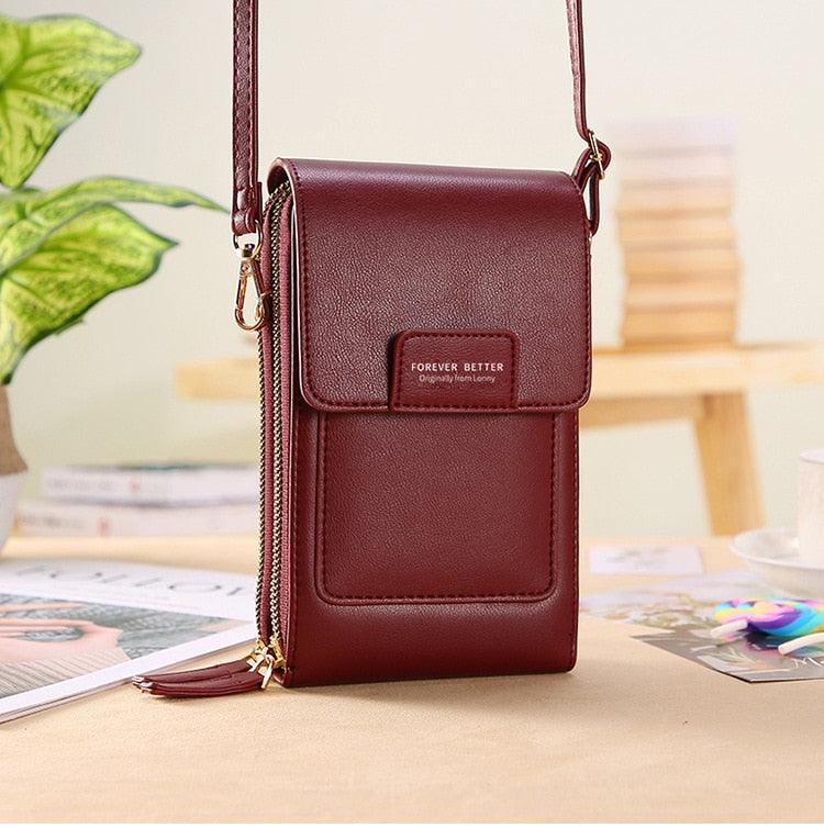 Bolsa feminina compacta com compartimento transparente para celular em várias cores - Pitah Shop