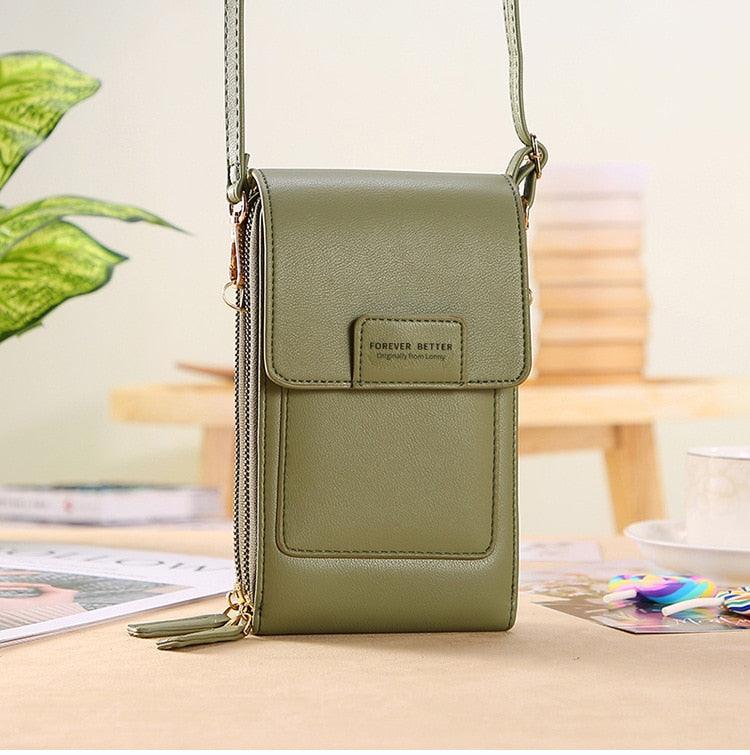 Bolsa feminina compacta com compartimento transparente para celular em várias cores - Pitah Shop