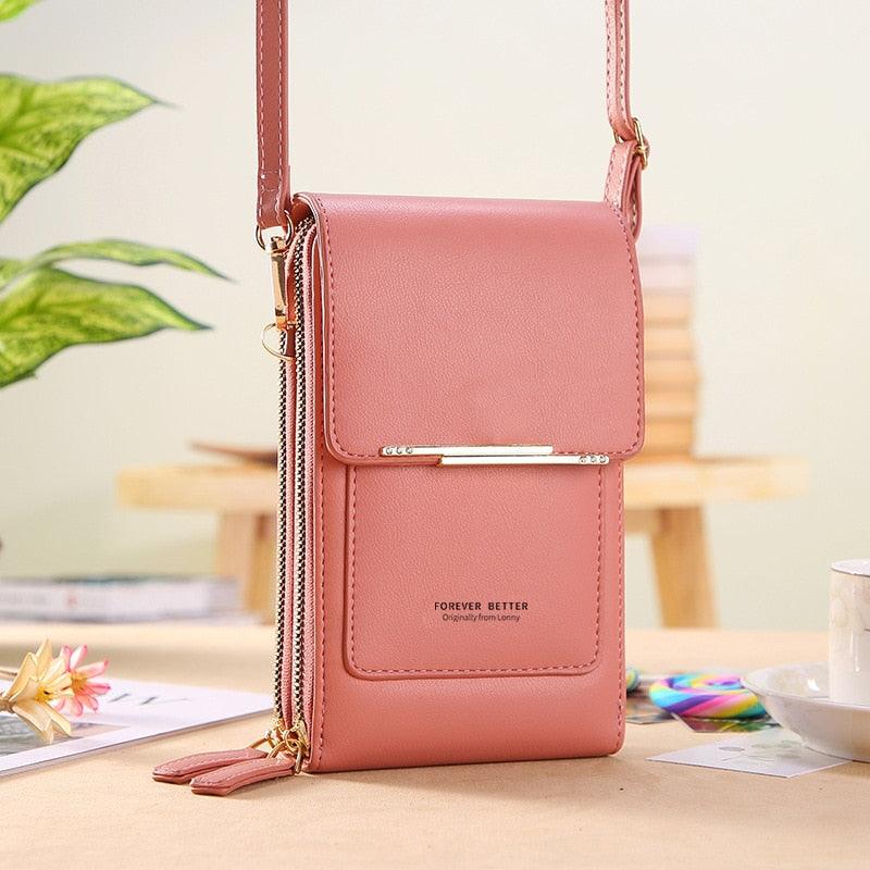 Bolsa feminina compacta com compartimento transparente para celular em várias cores - Pitah Shop