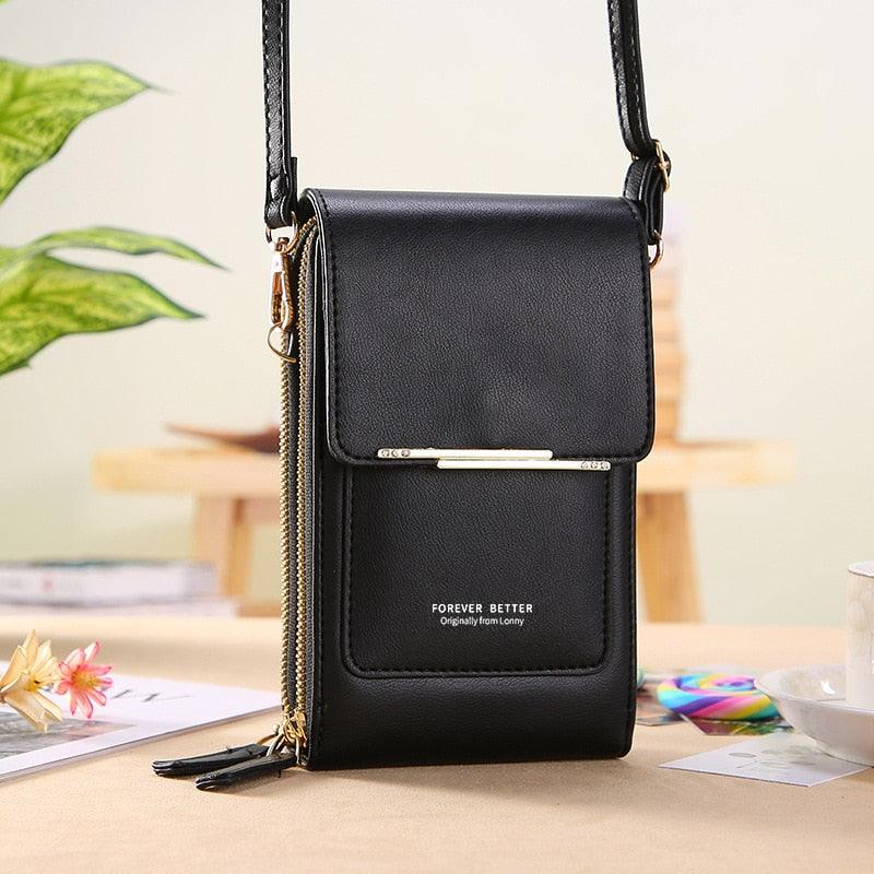 Bolsa feminina compacta com compartimento transparente para celular em várias cores - Pitah Shop