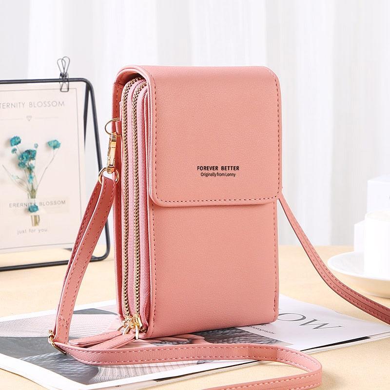 Bolsa feminina compacta com compartimento transparente para celular em várias cores - Pitah Shop