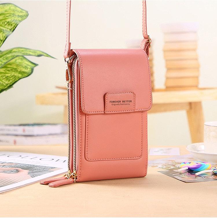 Bolsa feminina compacta com compartimento transparente para celular em várias cores - Pitah Shop