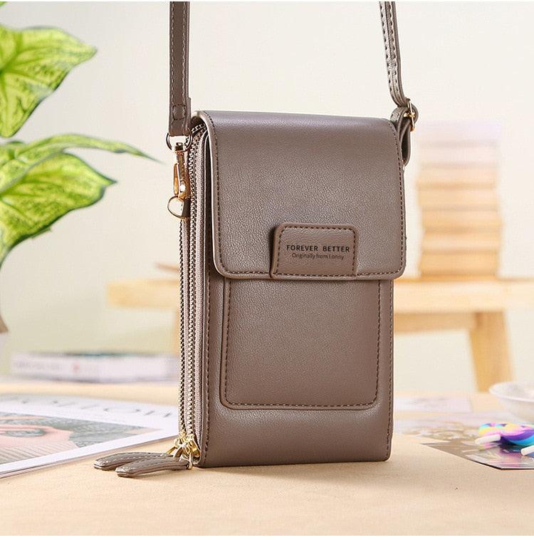 Bolsa feminina compacta com compartimento transparente para celular em várias cores - Pitah Shop