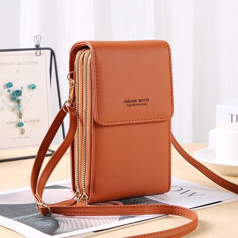 Bolsa feminina compacta com compartimento transparente para celular em várias cores - Pitah Shop