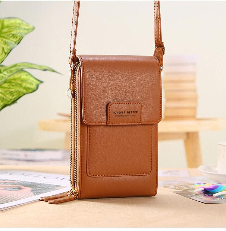 Bolsa feminina compacta com compartimento transparente para celular em várias cores - Pitah Shop